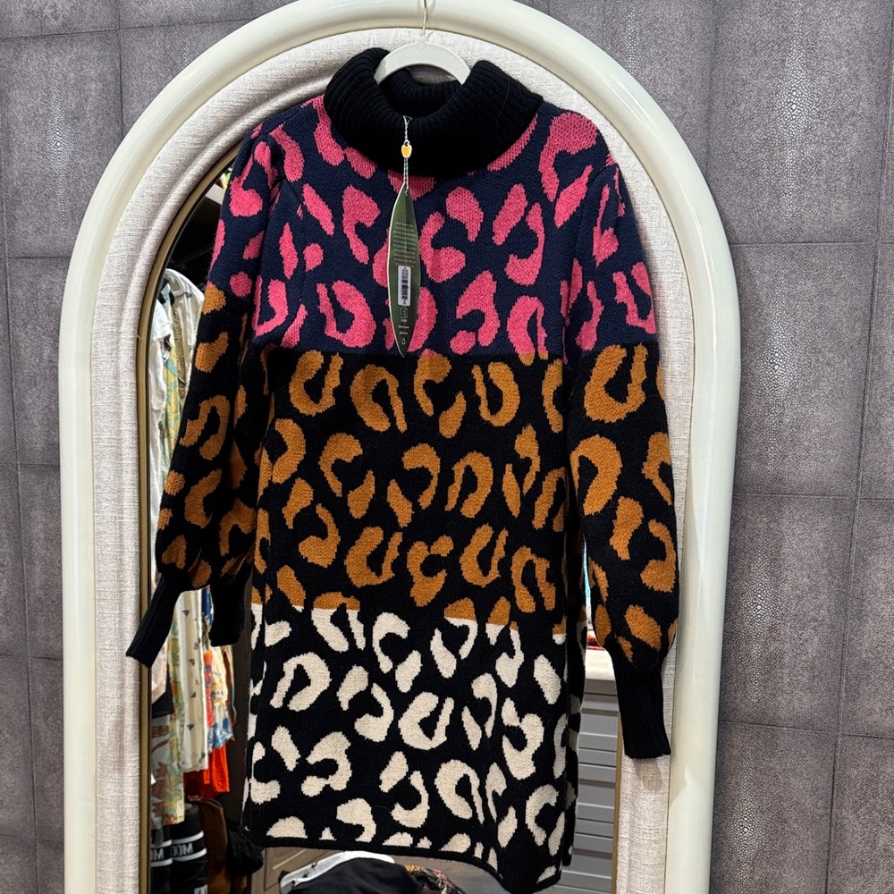 FARM Rio Multicolor Leopard Turtleneck Sweater